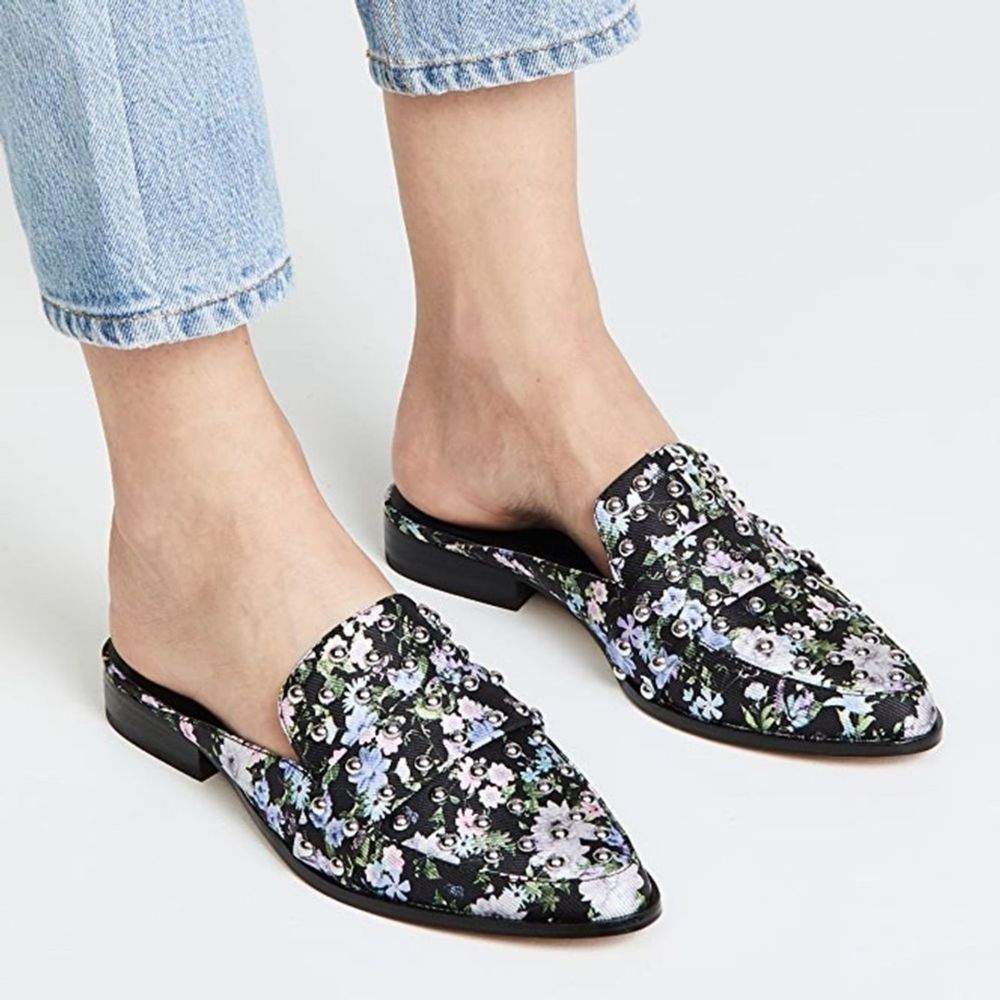 New Rebecca Minkoff Milena Studded Floral Silk Mule